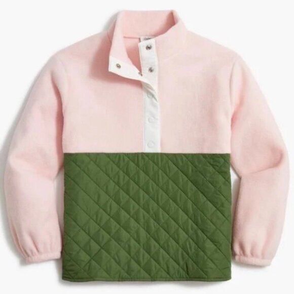 J. Crew Quilted Sherpa Half-Zip Fleece Pullover Sweater Pink Green Size Large - Picture 1 of 8